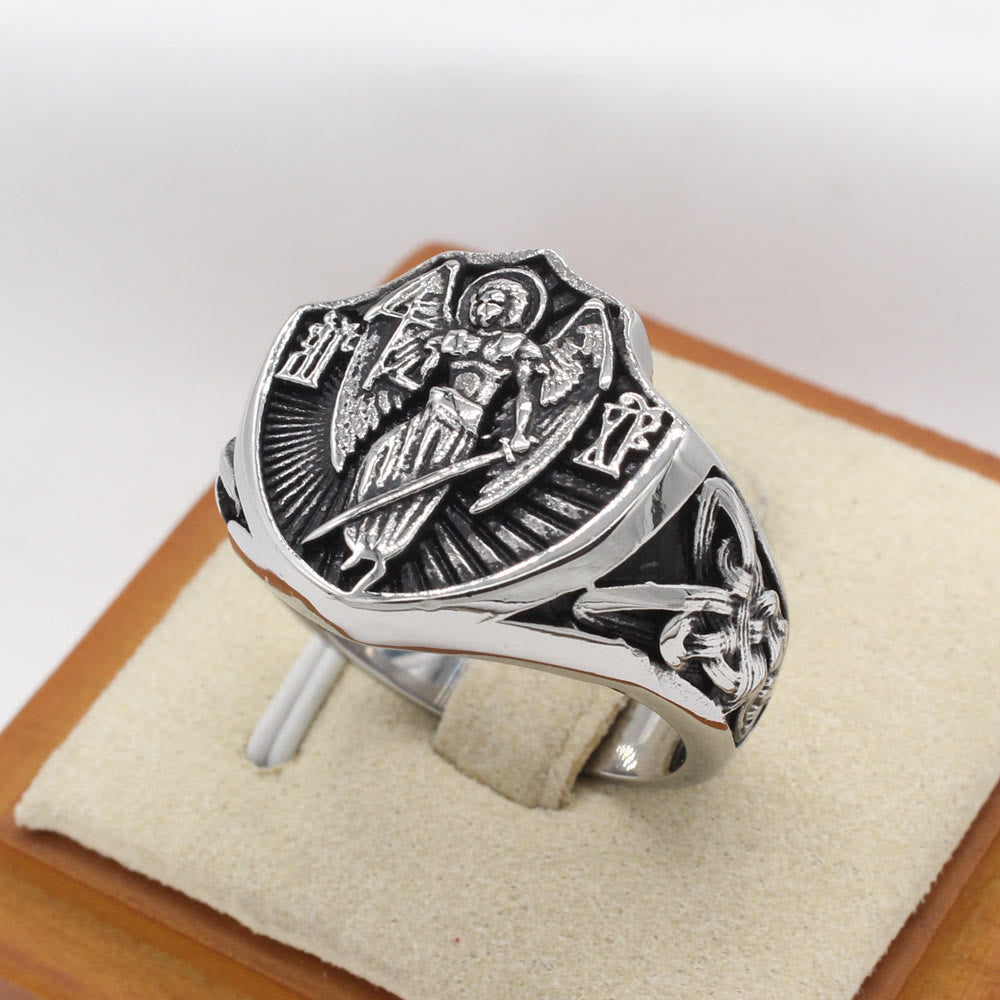 Anillo de Protección y Fuerza del Ángel Guardián San Miguel de Estilo Retro