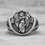 Anillo de Protección y Fuerza del Ángel Guardián San Miguel de Estilo Retro