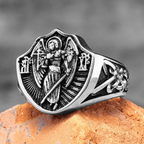 Anillo de Protección y Fuerza del Ángel Guardián San Miguel de Estilo Retro