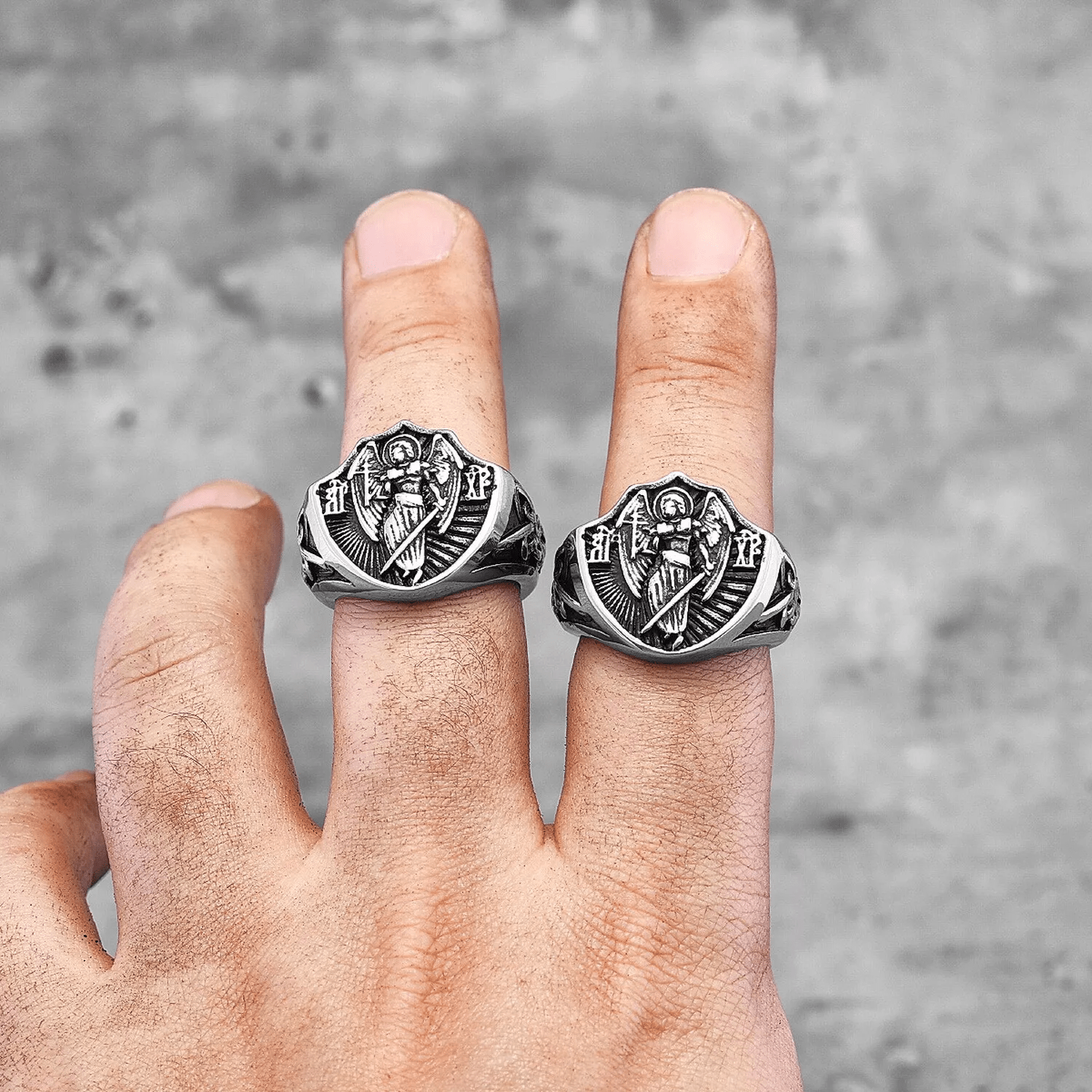Anillo de Protección y Fuerza del Ángel Guardián San Miguel de Estilo Retro