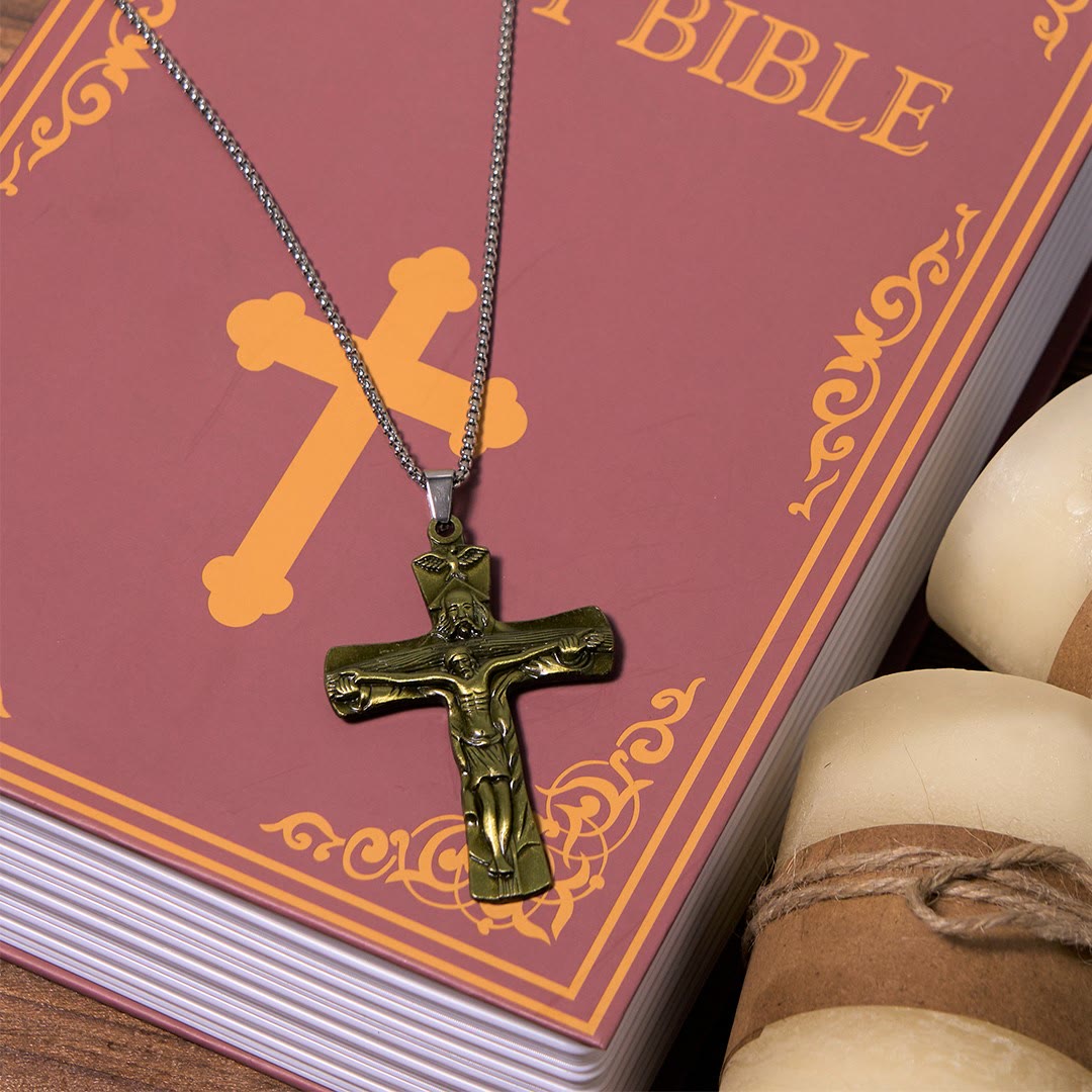 Collar de Pendiente Clásico Estilo Cruz Trinidad Padre, Hijo y Espíritu Santo
