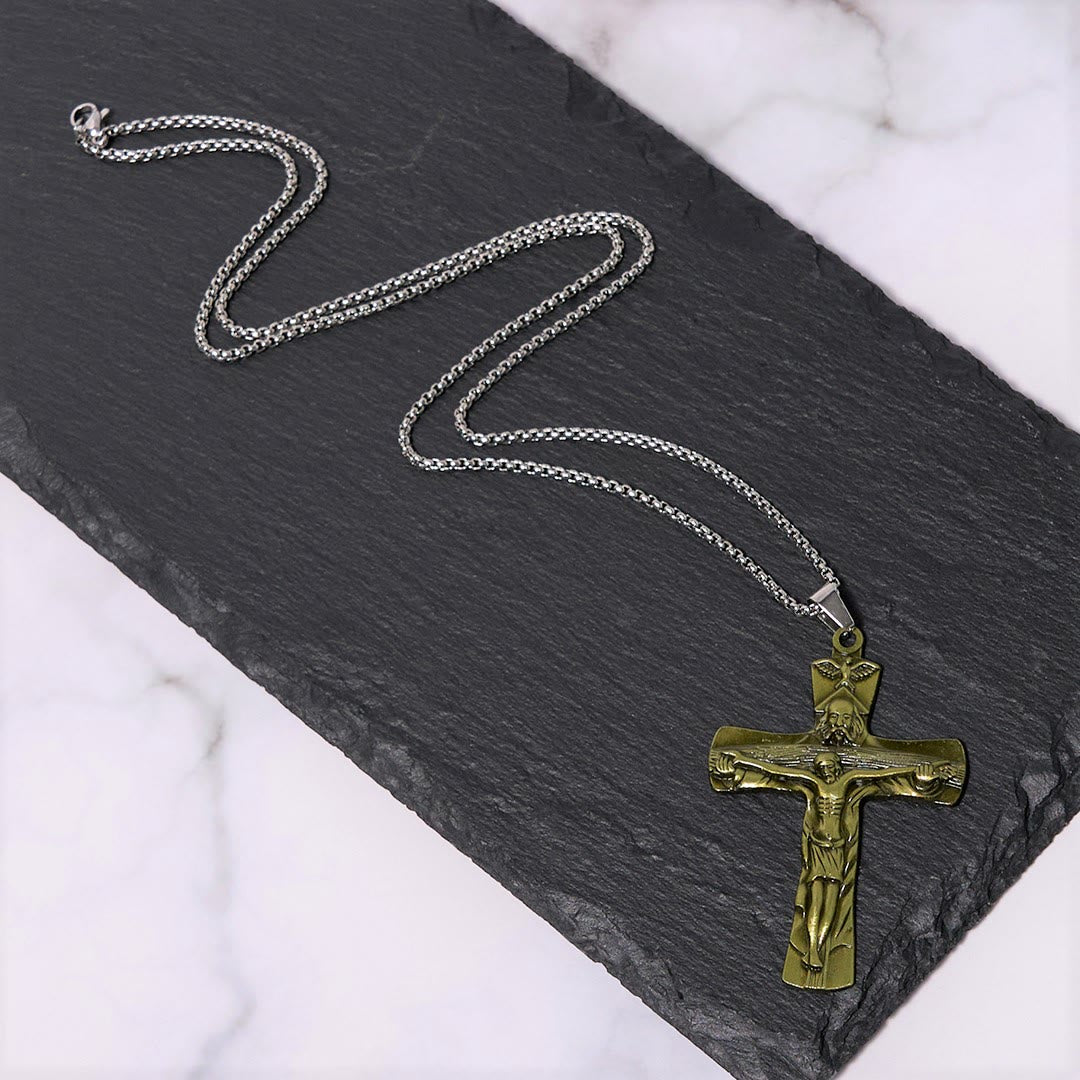 Collar de Pendiente Clásico Estilo Cruz Trinidad Padre, Hijo y Espíritu Santo