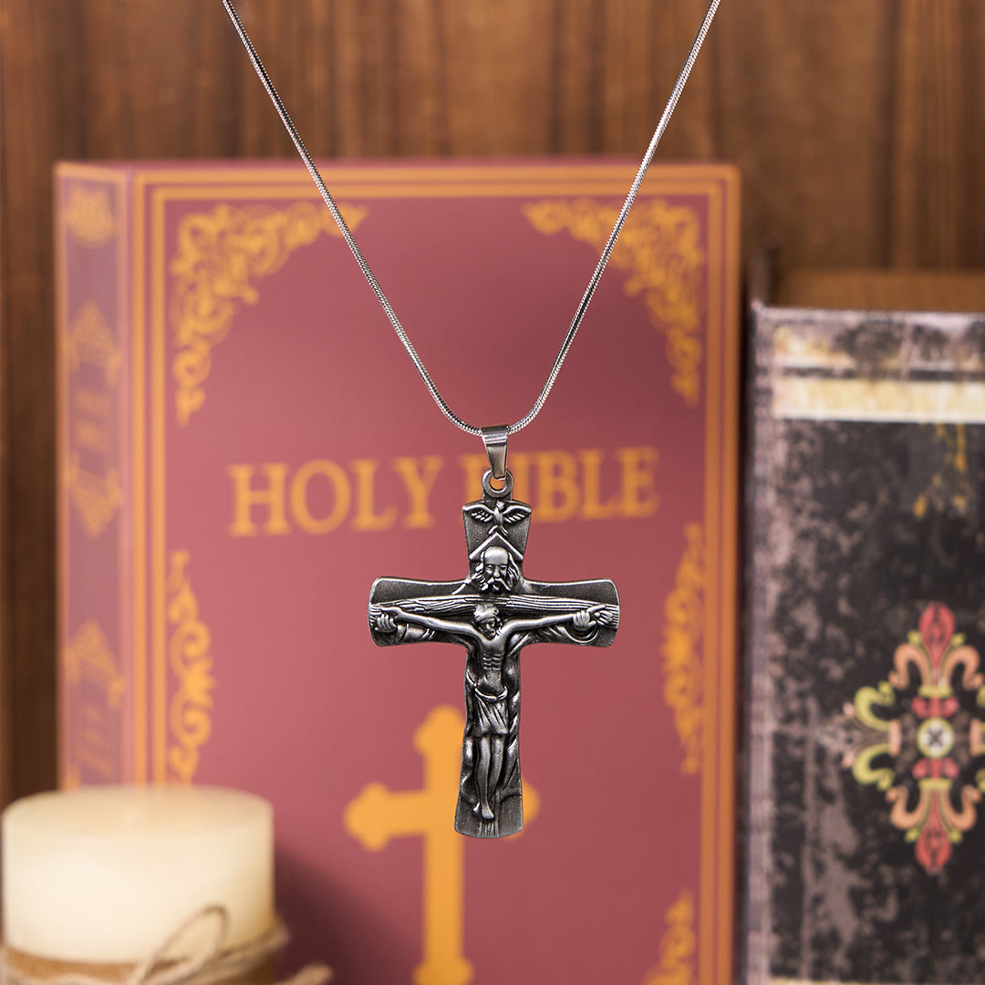 Collar de Pendiente Clásico Estilo Cruz Trinidad Padre, Hijo y Espíritu Santo