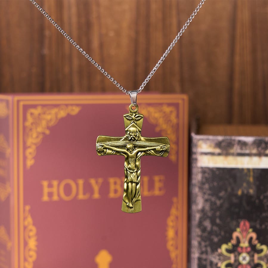 Collar de Pendiente Clásico Estilo Cruz Trinidad Padre, Hijo y Espíritu Santo