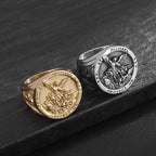 Anillo de Fe Divina "San Miguel Arcángel, Protégennos" Estilo Clásico