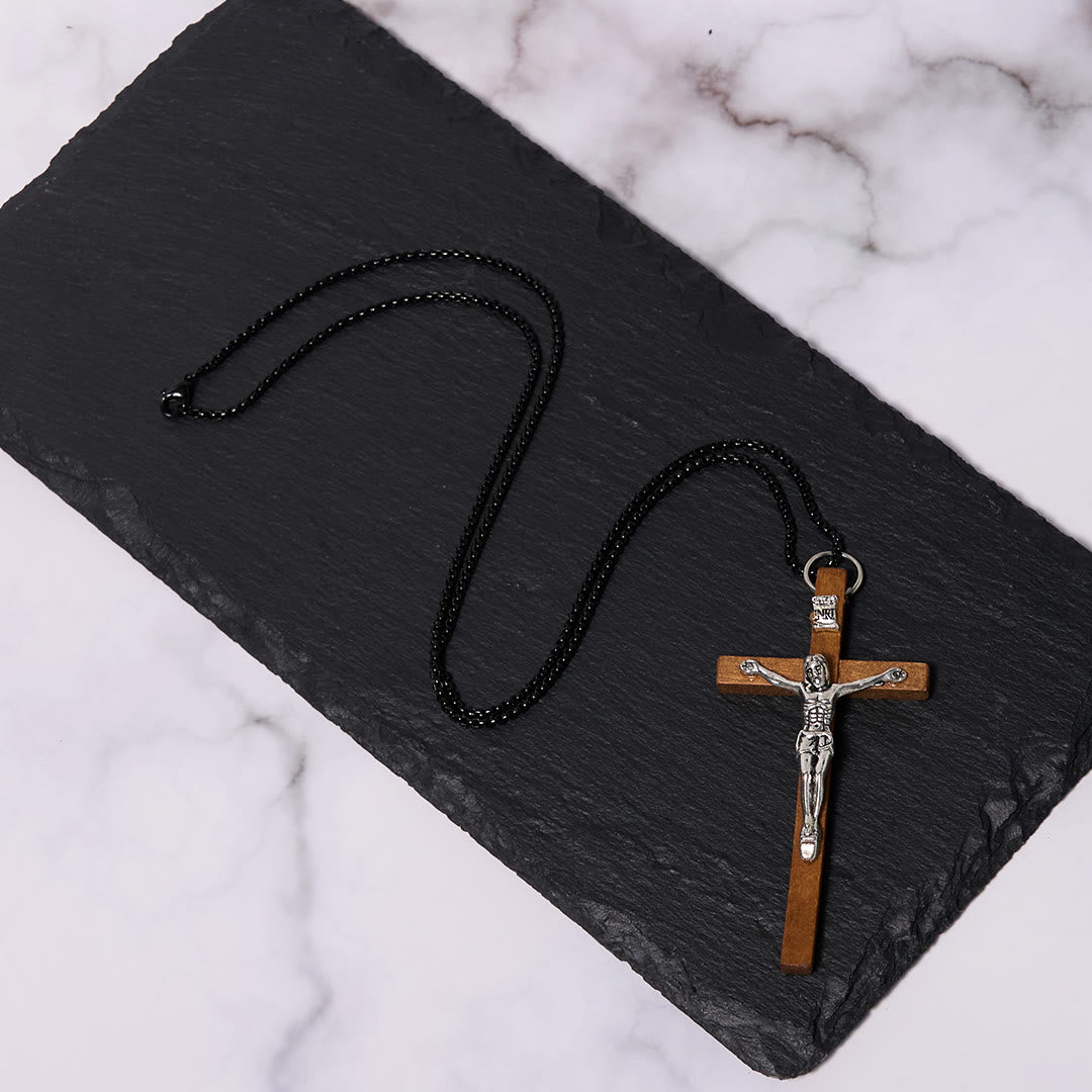 Collar de Fe Crucifijo de Aleación de Madera Estilo Clásico