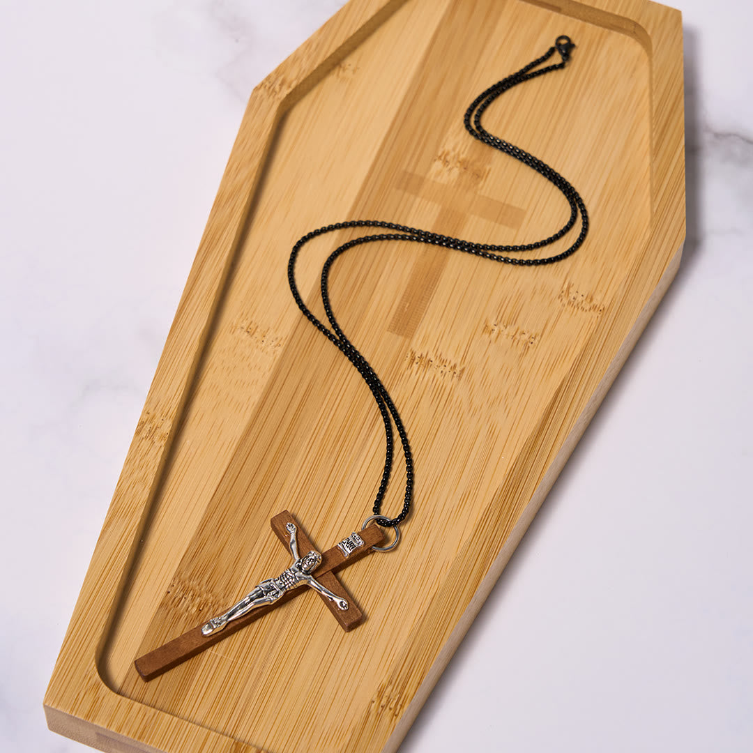 Collar de Fe Crucifijo de Aleación de Madera Estilo Clásico