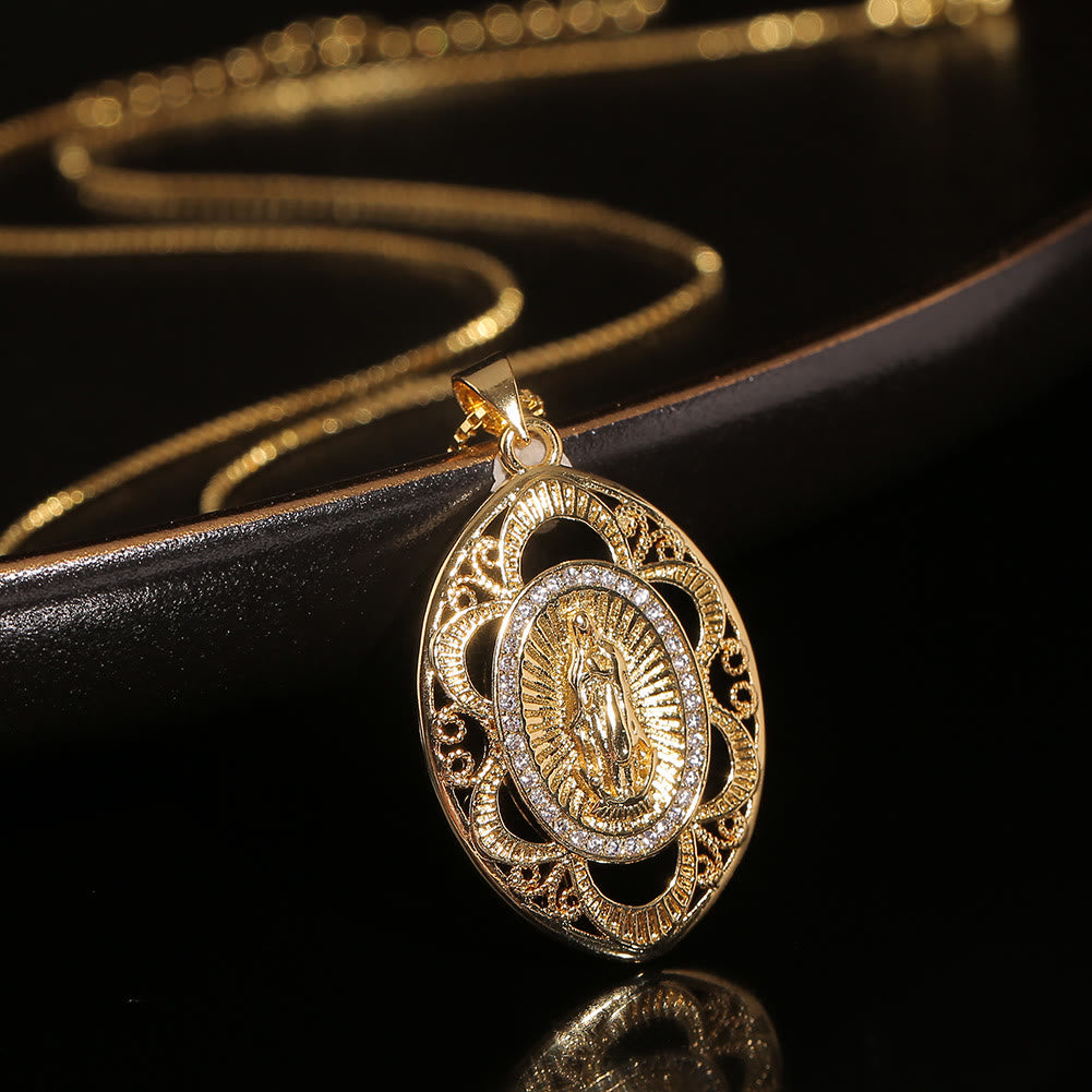 Collar Ovalado de Fe Sagrada de Nuestra Señora de Guadalupe Estilo Moderno