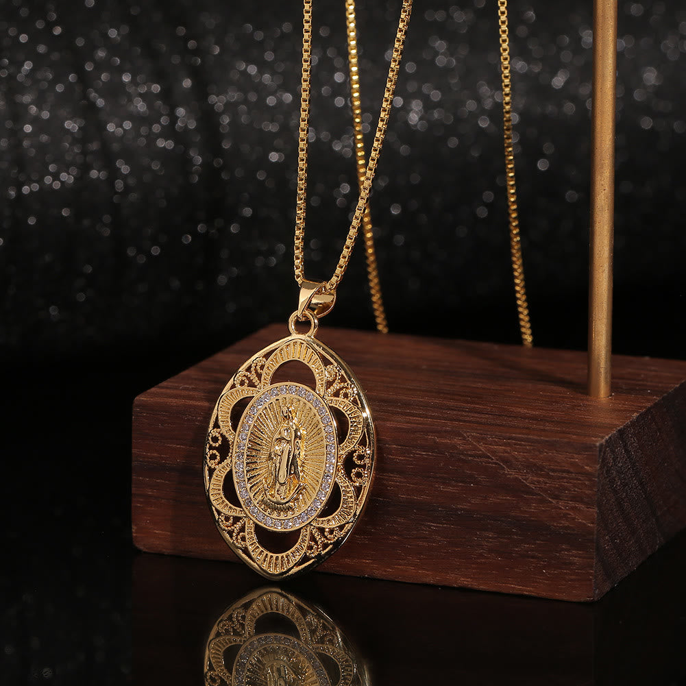 Collar Ovalado de Fe Sagrada de Nuestra Señora de Guadalupe Estilo Moderno