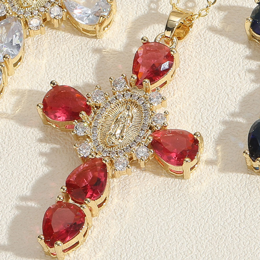 Collar de Pendientes de Zirconio en Forma de Cruz de Nuestra Señora de Guadalupe Estilo Moderno