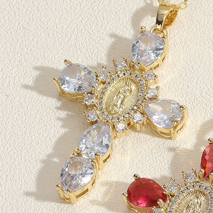 Collar de Pendientes de Zirconio en Forma de Cruz de Nuestra Señora de Guadalupe Estilo Moderno