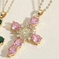 Collar de Pendientes de Zirconio en Forma de Cruz de Nuestra Señora de Guadalupe Estilo Moderno