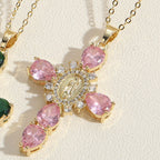 Collar de Pendientes de Zirconio en Forma de Cruz de Nuestra Señora de Guadalupe Estilo Moderno
