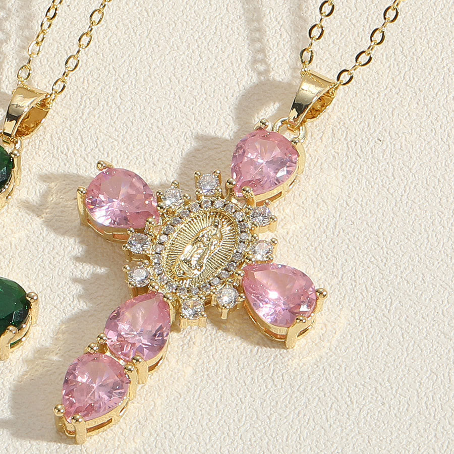 Collar de Pendientes de Zirconio en Forma de Cruz de Nuestra Señora de Guadalupe Estilo Moderno