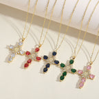 Collar de Pendientes de Zirconio en Forma de Cruz de Nuestra Señora de Guadalupe Estilo Moderno