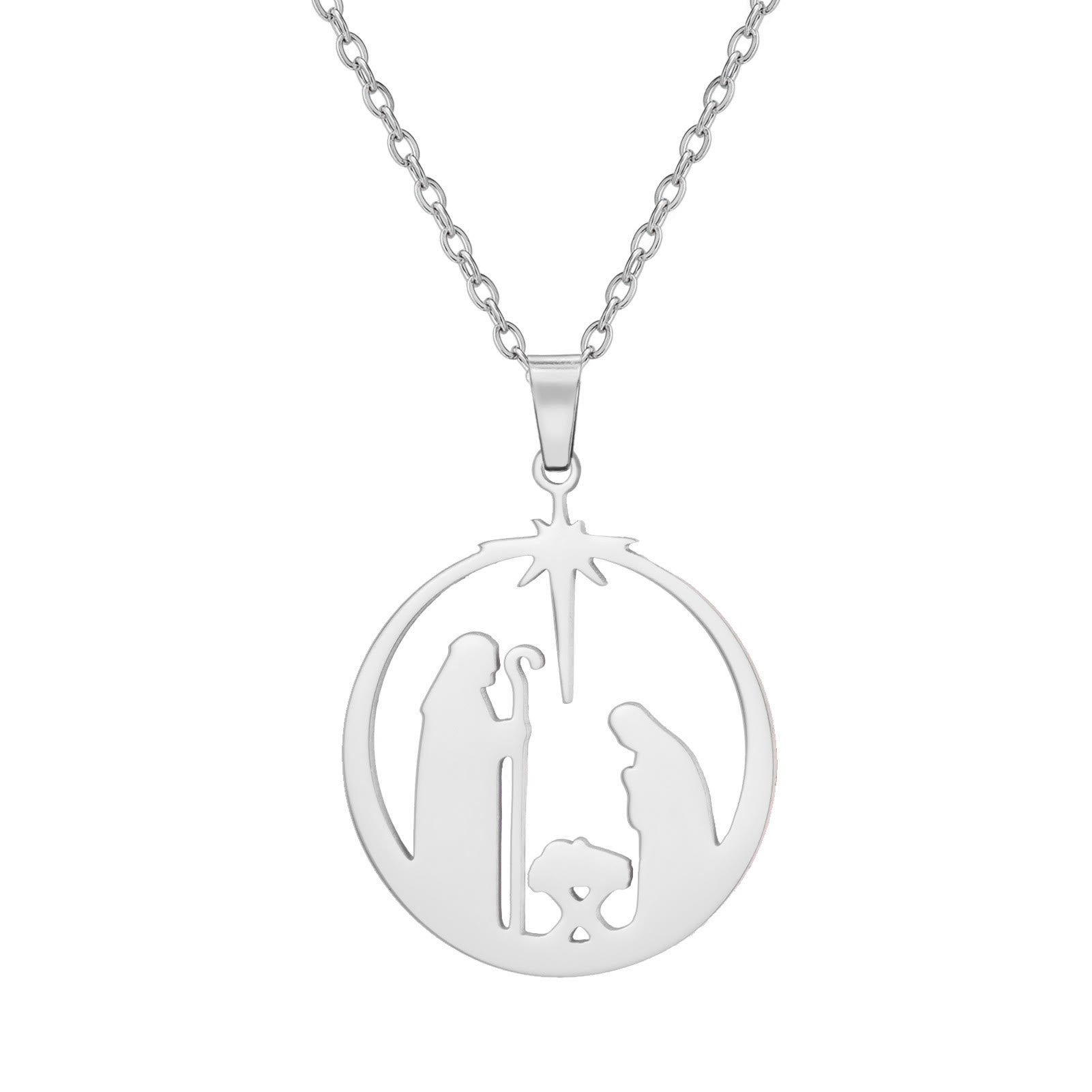 Collar de Fe Sagrada Jesús con la Escena de Natividad Estrella de Belén de Estilo Moderno Único
