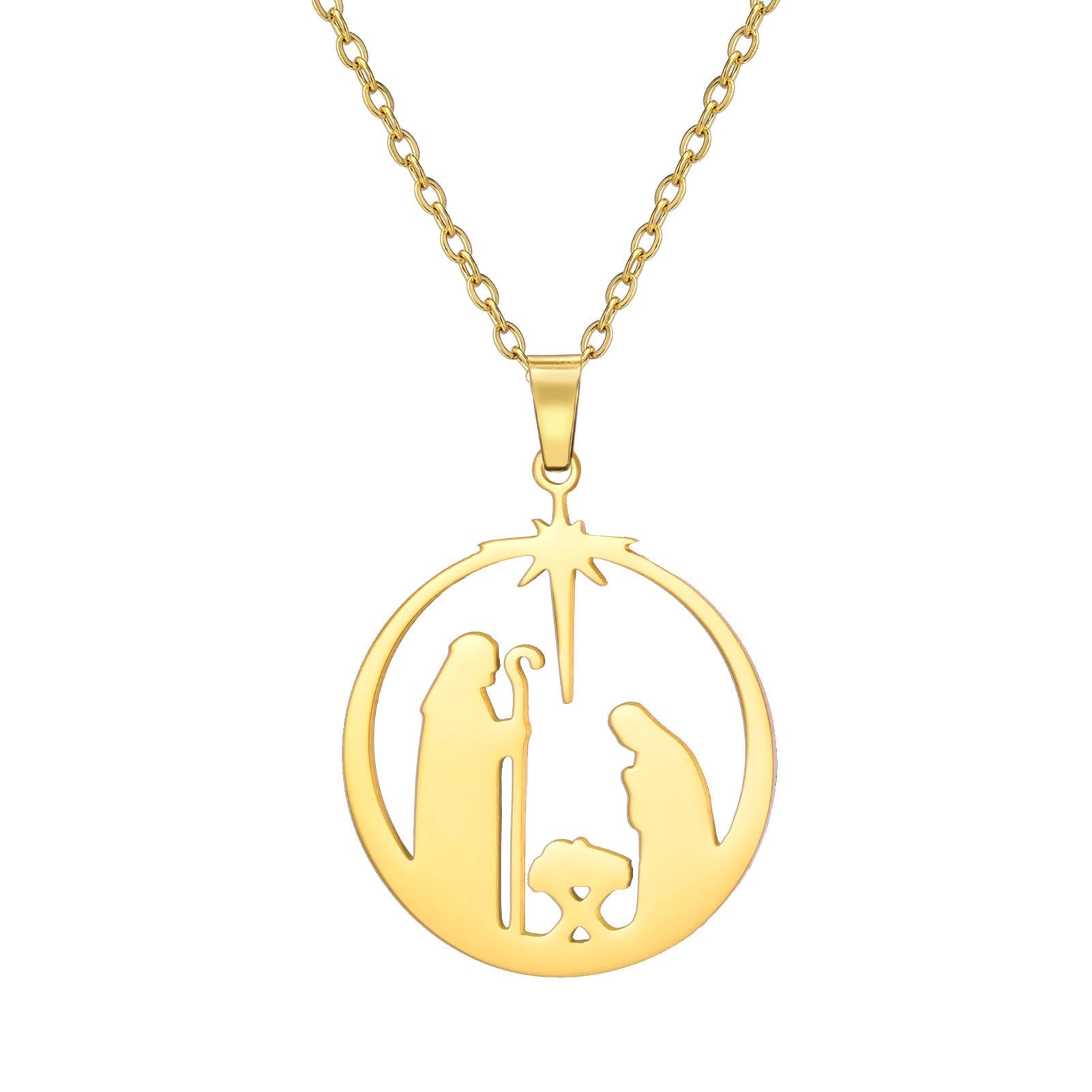 Collar de Fe Sagrada Jesús con la Escena de Natividad Estrella de Belén de Estilo Moderno Único