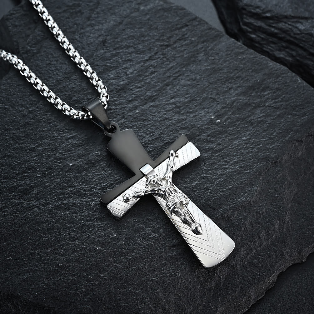Collar de Acero Inoxidable con Crucifijo Moderno de Jesús Fe Sagrada