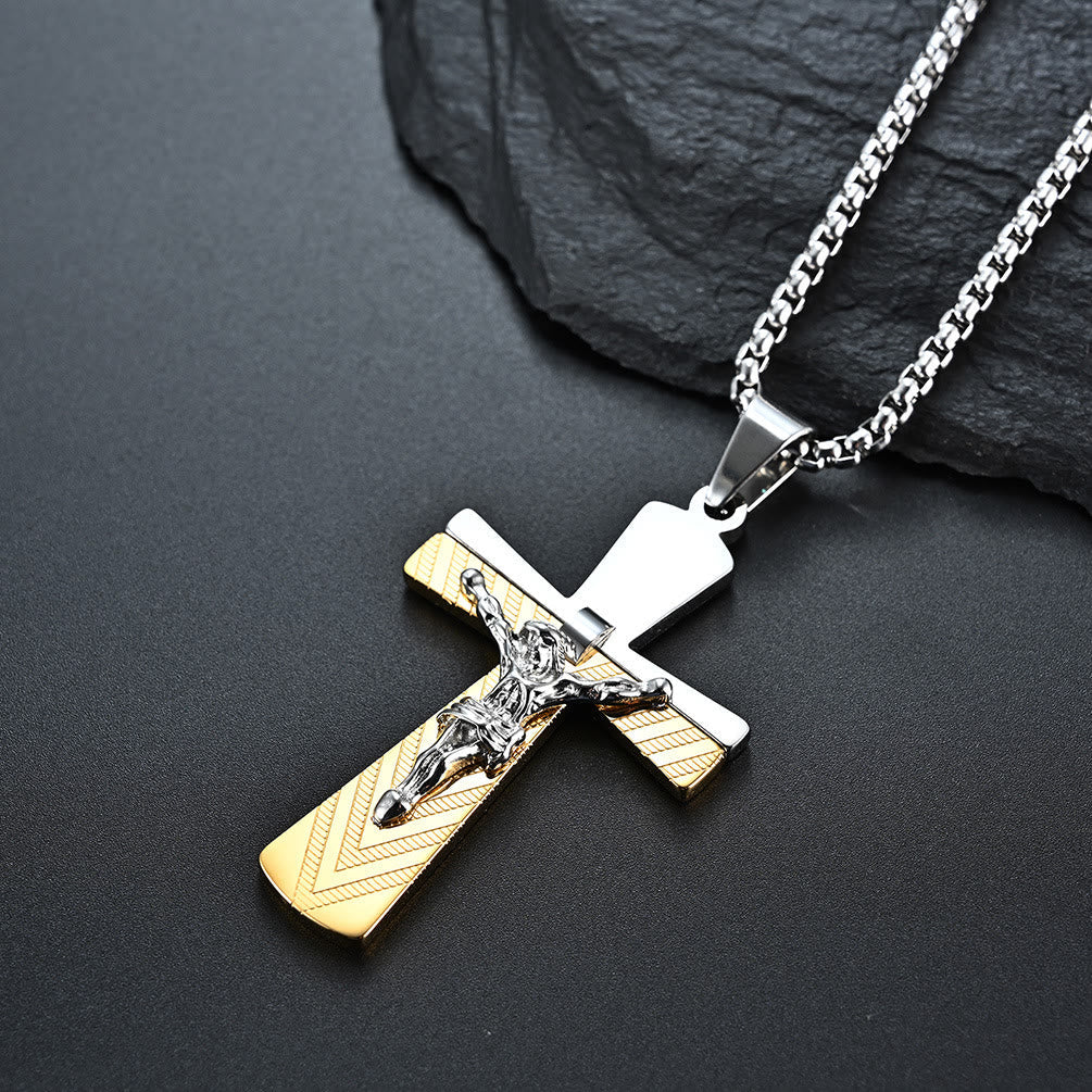 Collar de Acero Inoxidable con Crucifijo Moderno de Jesús Fe Sagrada