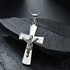 Collar de Acero Inoxidable con Crucifijo Moderno de Jesús Fe Sagrada