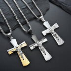 Collar de Acero Inoxidable con Crucifijo Moderno de Jesús Fe Sagrada