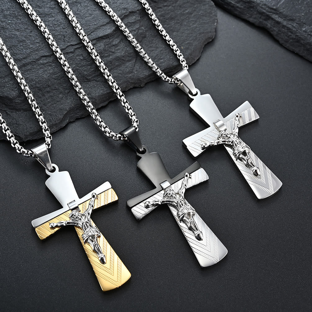 Collar de Acero Inoxidable con Crucifijo Moderno de Jesús Fe Sagrada