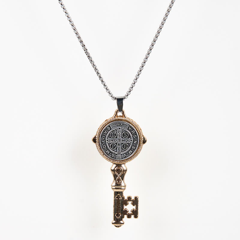 Collar de Colgante de Aleación "San Benito, Protégennos, la Llave de la Fe"
