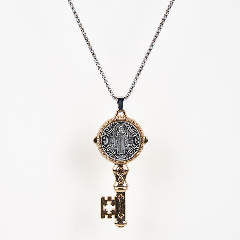Collar de Colgante de Aleación "San Benito, Protégennos, la Llave de la Fe"