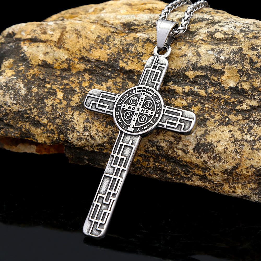 Collar de Péndulo de Titanio con Cruz de San Benito Protégenos