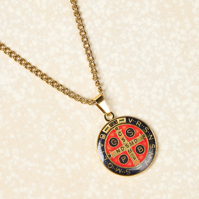 Collar Colgante de Fe y Protección Símbolo de San Benito Estilo Retro de 2 Colores