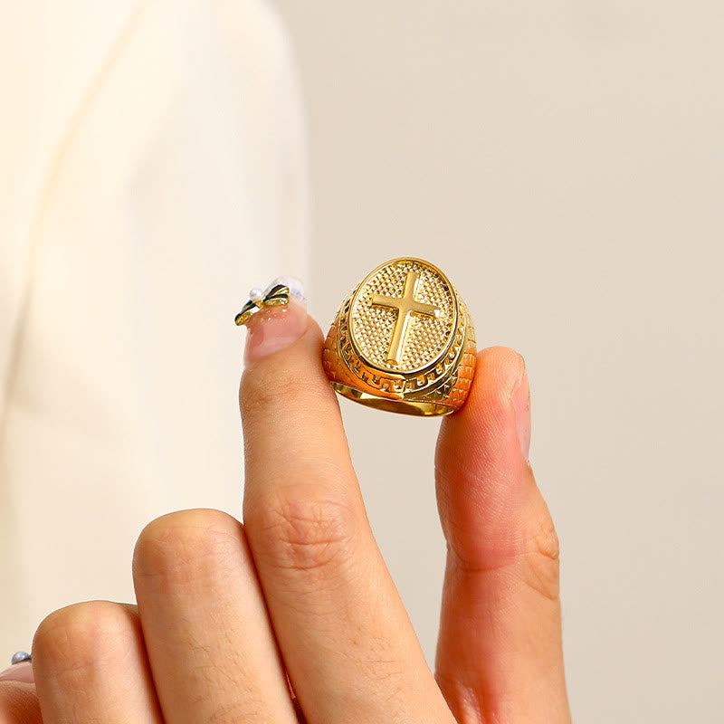 Anillo de Fe Divina en Estilo Clásico con Cruz Única