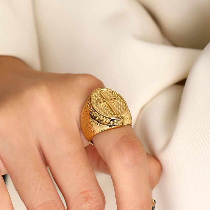 Anillo de Fe Divina en Estilo Clásico con Cruz Única