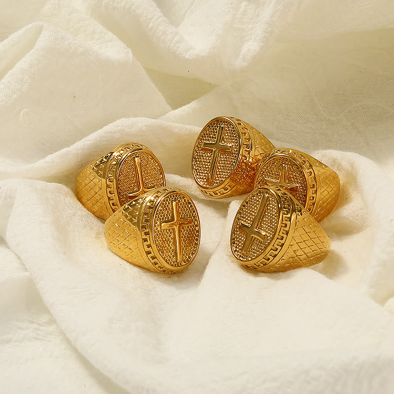 Anillo de Fe Divina en Estilo Clásico con Cruz Única