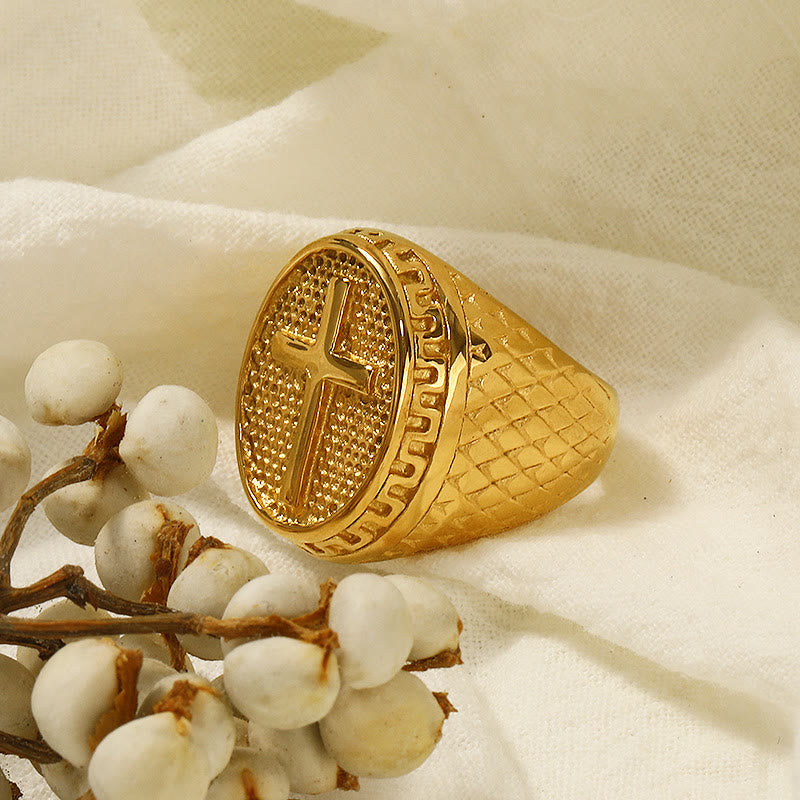 Anillo de Fe Divina en Estilo Clásico con Cruz Única