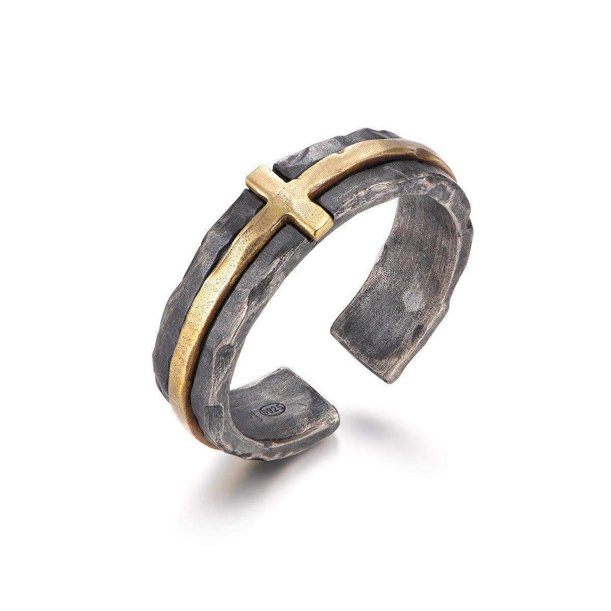Anillo de Cruz Bendita de Elegancia Rústica Estilo Clásico