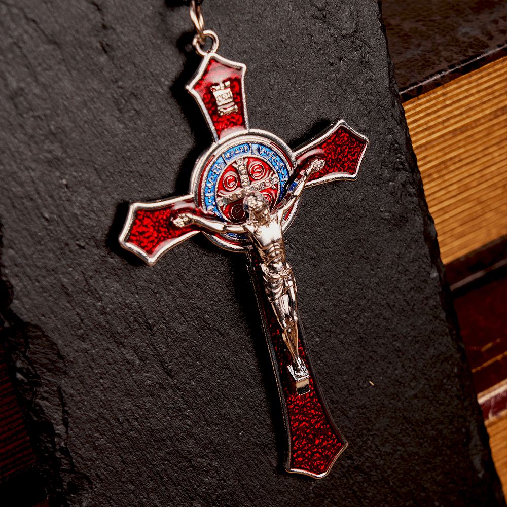 Collar de Colgante de Crucifijo Grande Estilo Clásico Rojo/Azul (5 colores)