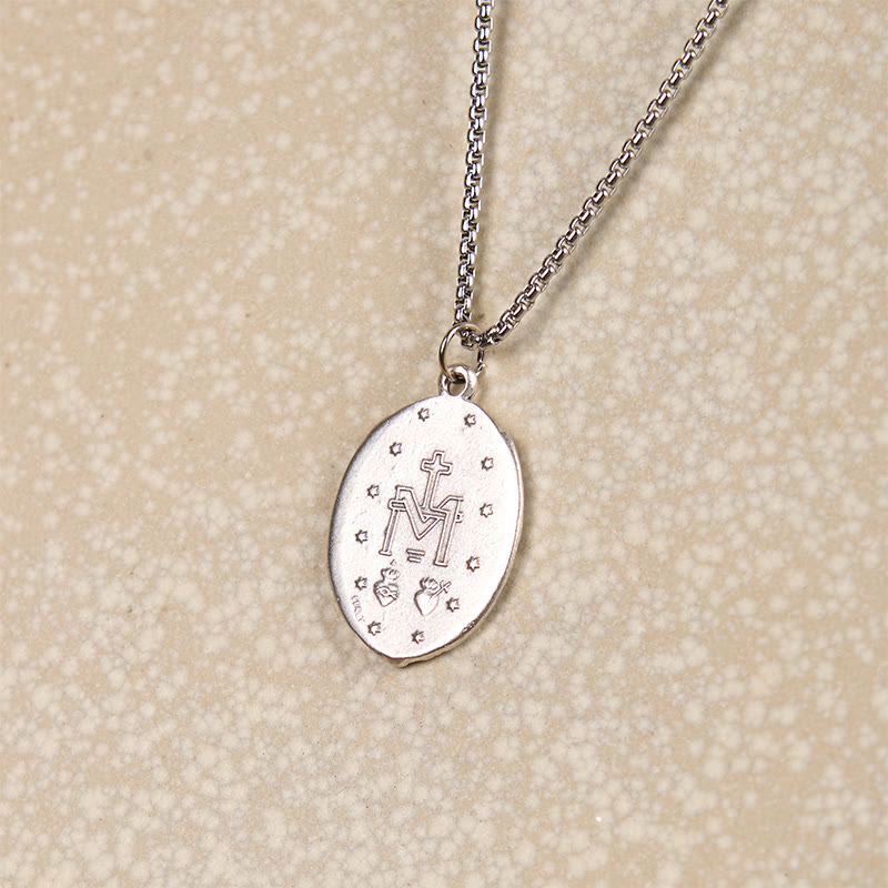 Collar de Medalla Milagrosa de Estilo Clásico con Relieve de Esmalte