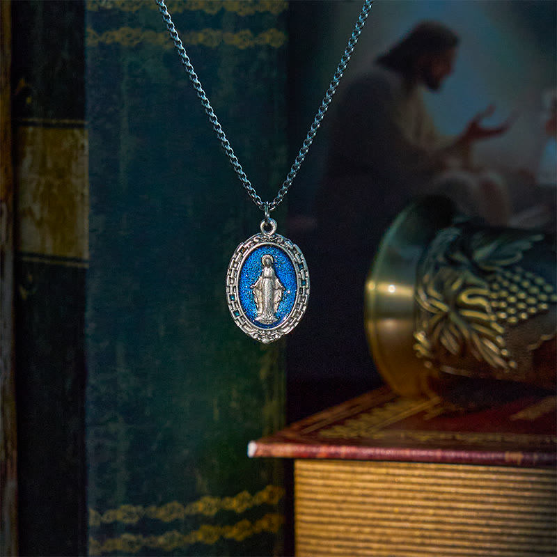 Collar de Medalla Milagrosa de Estilo Clásico con Relieve de Esmalte