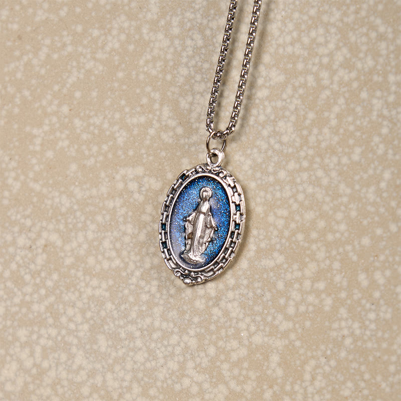 Collar de Medalla Milagrosa de Estilo Clásico con Relieve de Esmalte
