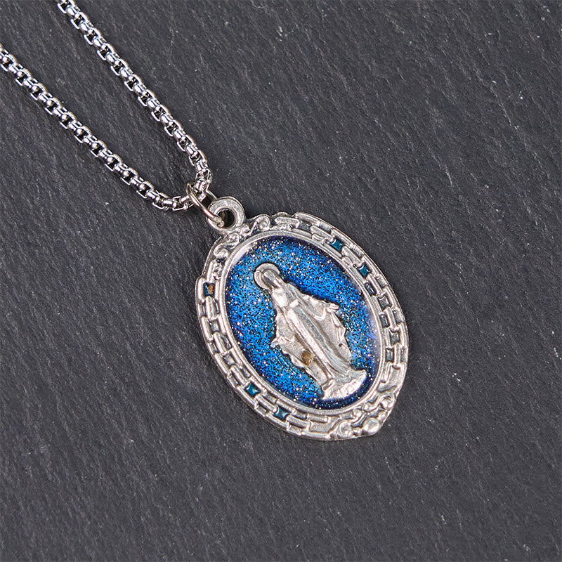Collar de Medalla Milagrosa de Estilo Clásico con Relieve de Esmalte