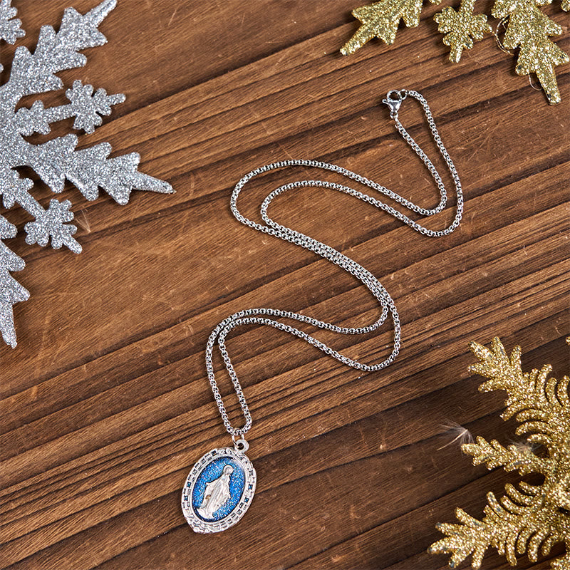 Collar de Medalla Milagrosa de Estilo Clásico con Relieve de Esmalte