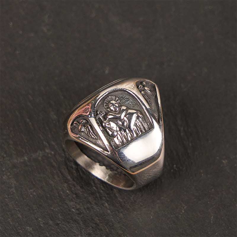 Anillo de Fe Divina Cruz de San Benito Estilo Clásico