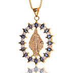 Collar de Pendiente de Piedras Preciosas de Nuestra Señora de la Medalla Milagrosa Estilo Lujo