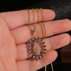 Collar de Pendiente de Piedras Preciosas de Nuestra Señora de la Medalla Milagrosa Estilo Lujo