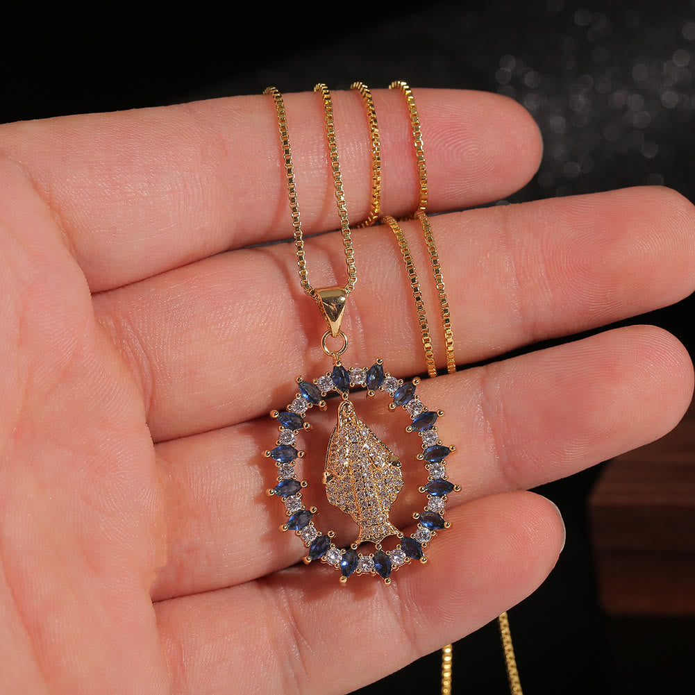 Collar de Pendiente de Piedras Preciosas de Nuestra Señora de la Medalla Milagrosa Estilo Lujo