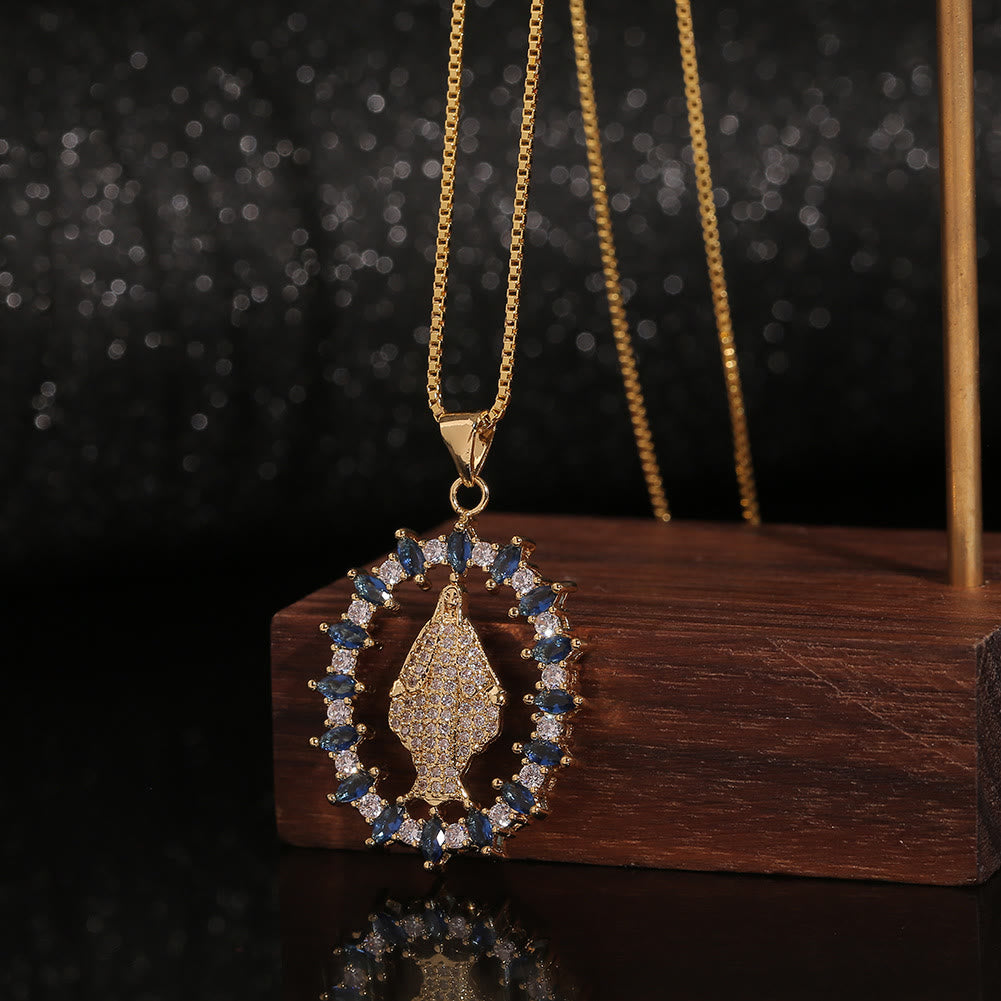 Collar de Pendiente de Piedras Preciosas de Nuestra Señora de la Medalla Milagrosa Estilo Lujo