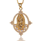 Collar de Péndulo de Gemas de Nuestra Señora de Guadalupe Estilo Lujo