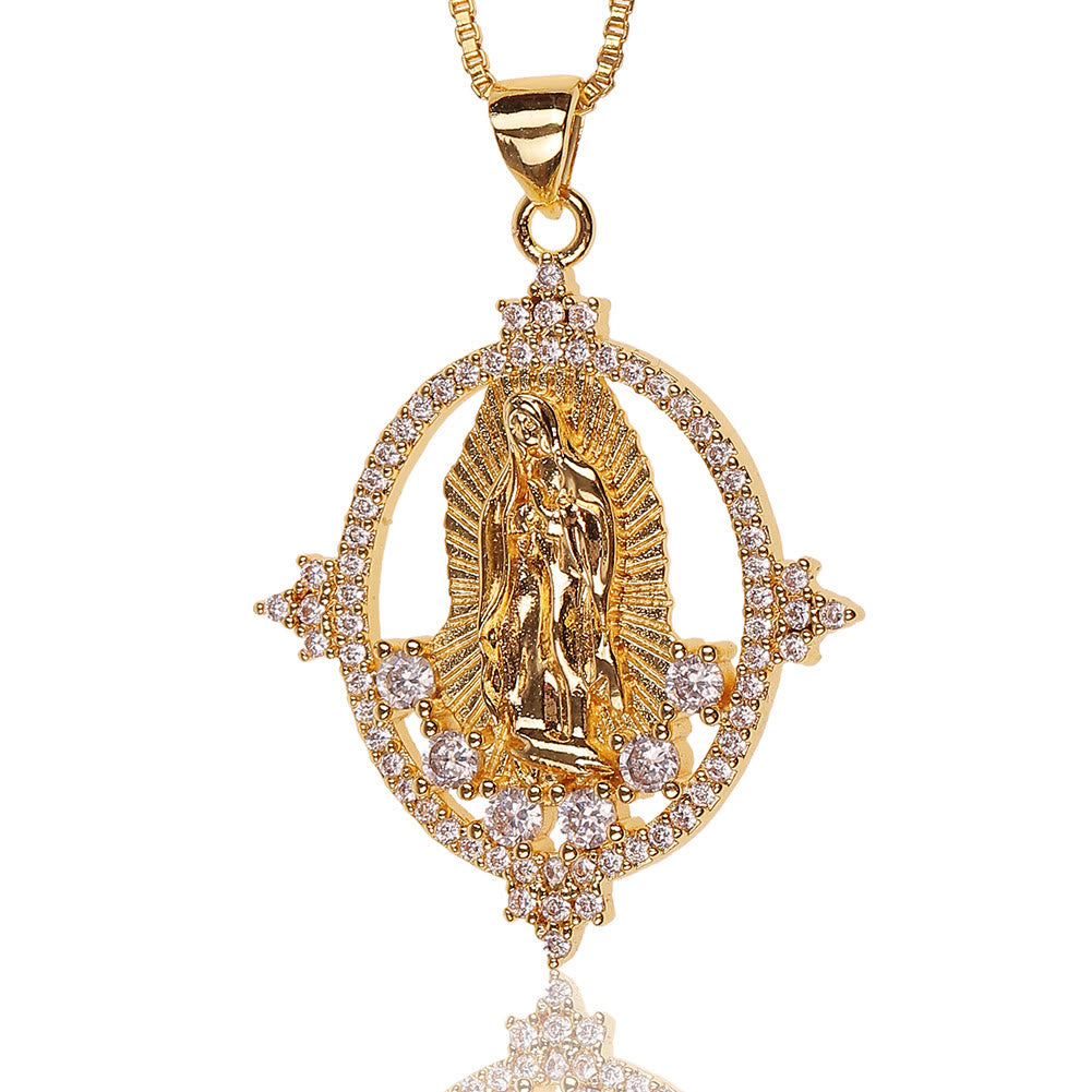 Collar de Péndulo de Gemas de Nuestra Señora de Guadalupe Estilo Lujo