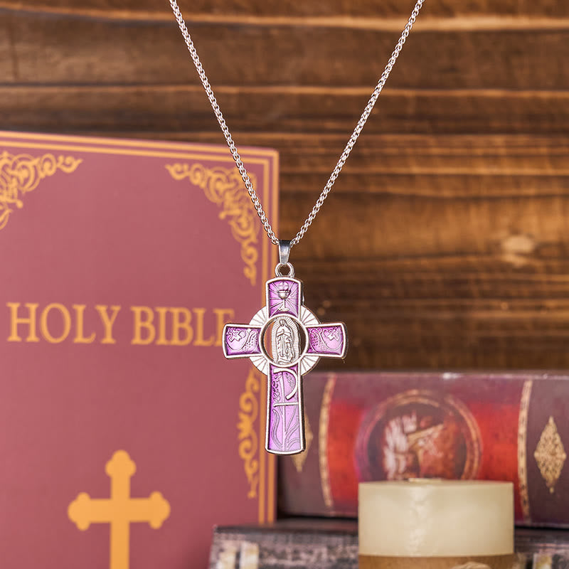 Collar con Colgante de Cruz de la Virgen María de 6 Colores Nuestra Señora de Guadalupe