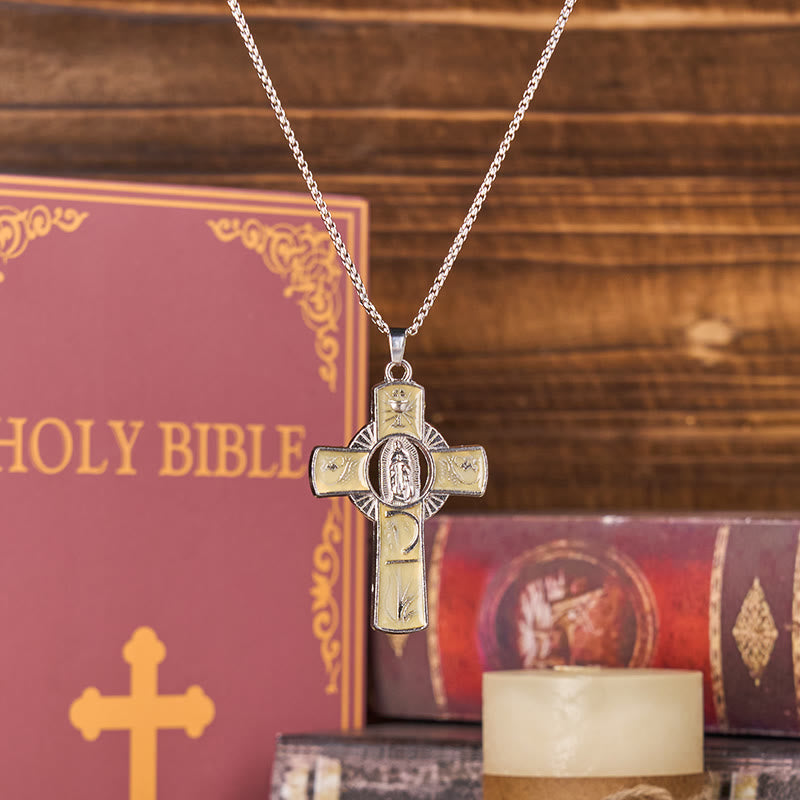 Collar con Colgante de Cruz de la Virgen María de 6 Colores Nuestra Señora de Guadalupe